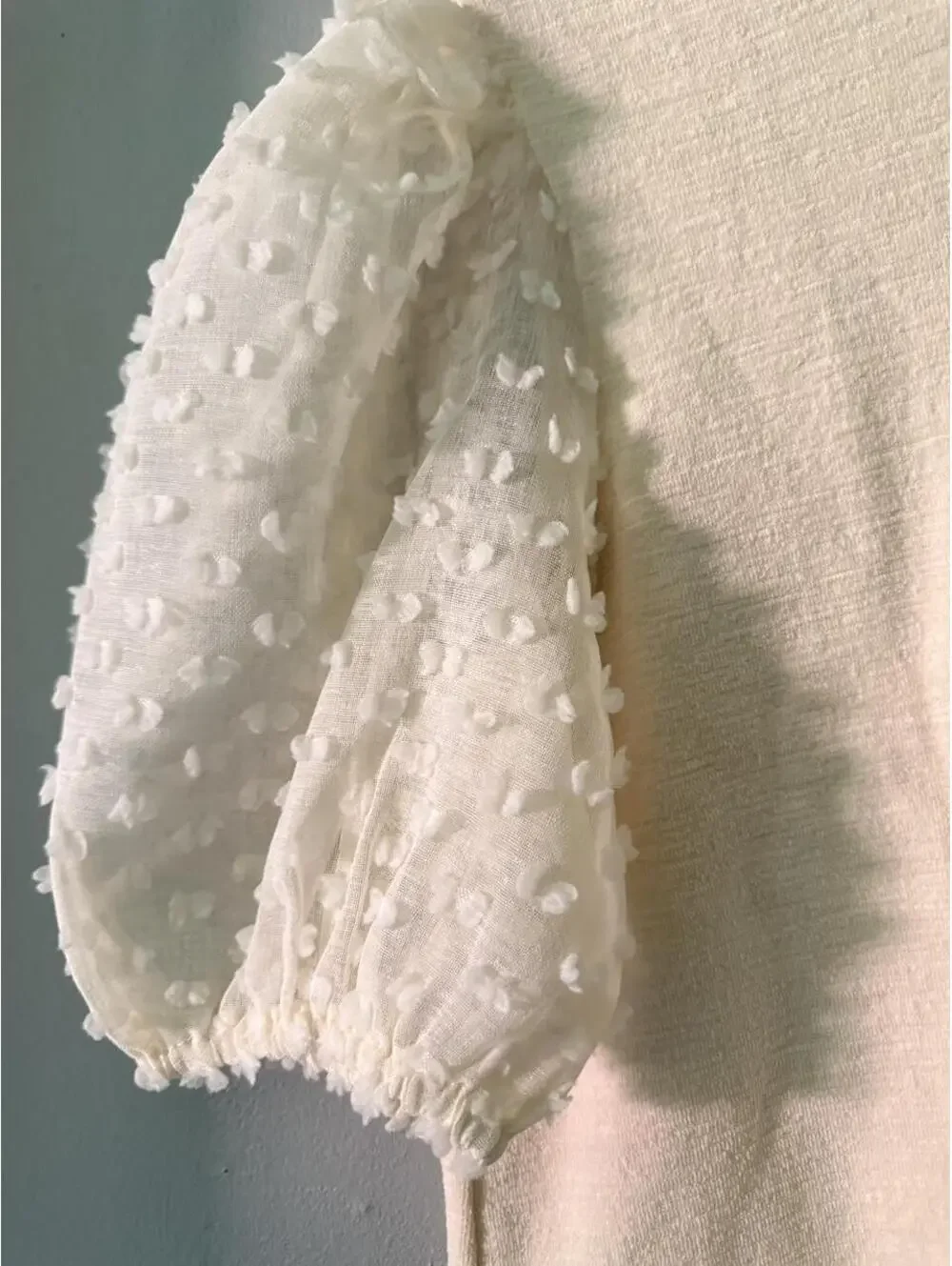 Maeve by Anthropologie white and cream color top with puff sleeves